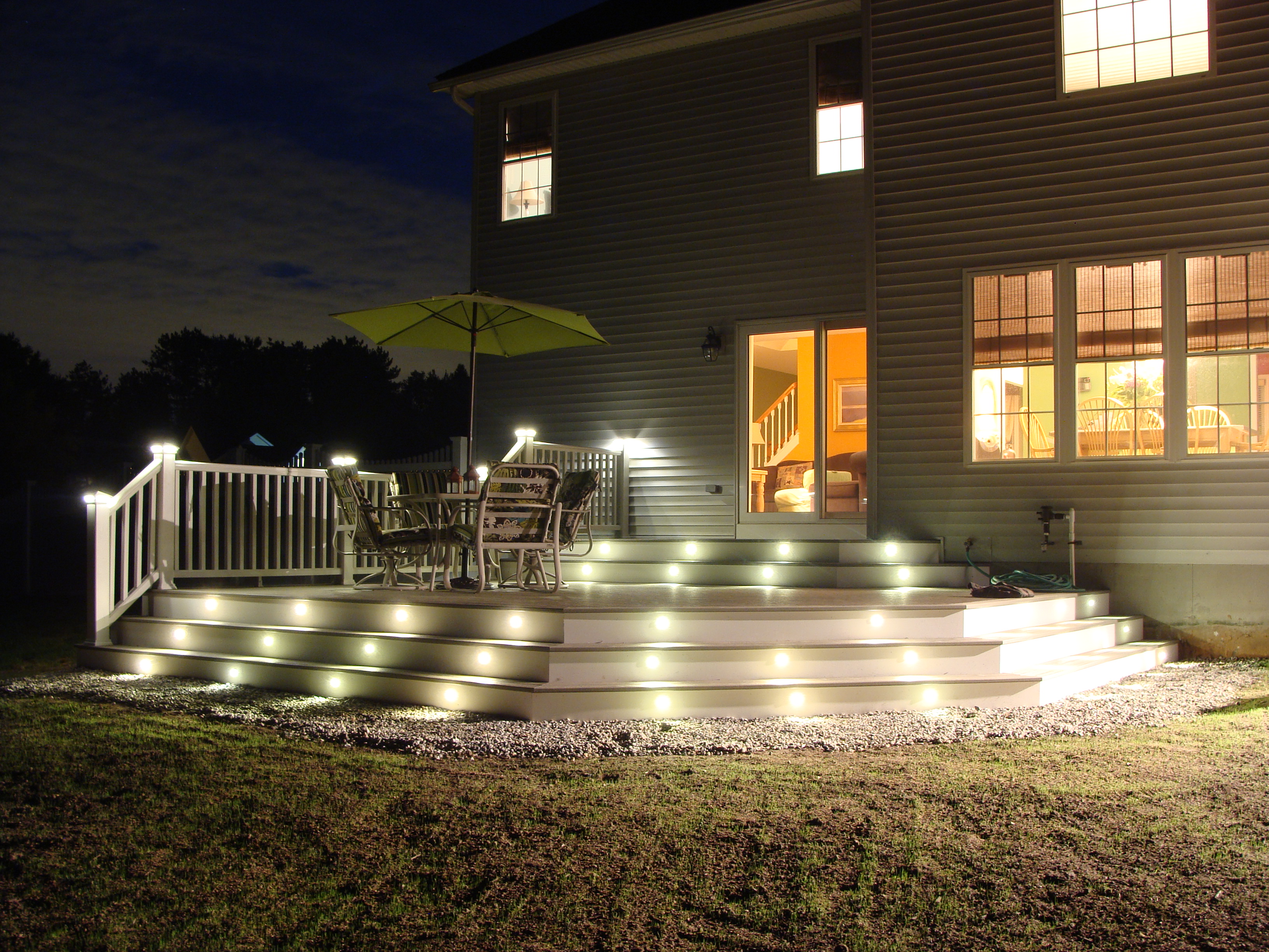 Photo Composite Deck With Outdoor Lighting & Deck Railings