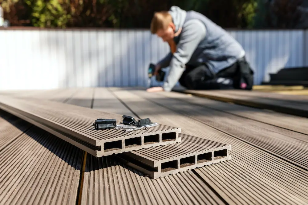 Deck contractor building a new composite trex deck