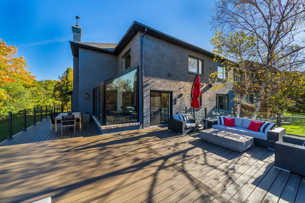 Backyard deck of custom built luxury house in the suburbs