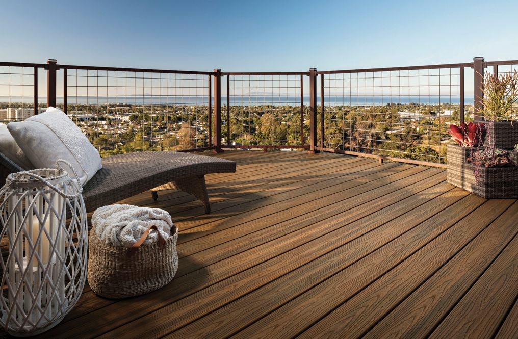 Gorgeous deck with railings overlooking a beautiful landscape