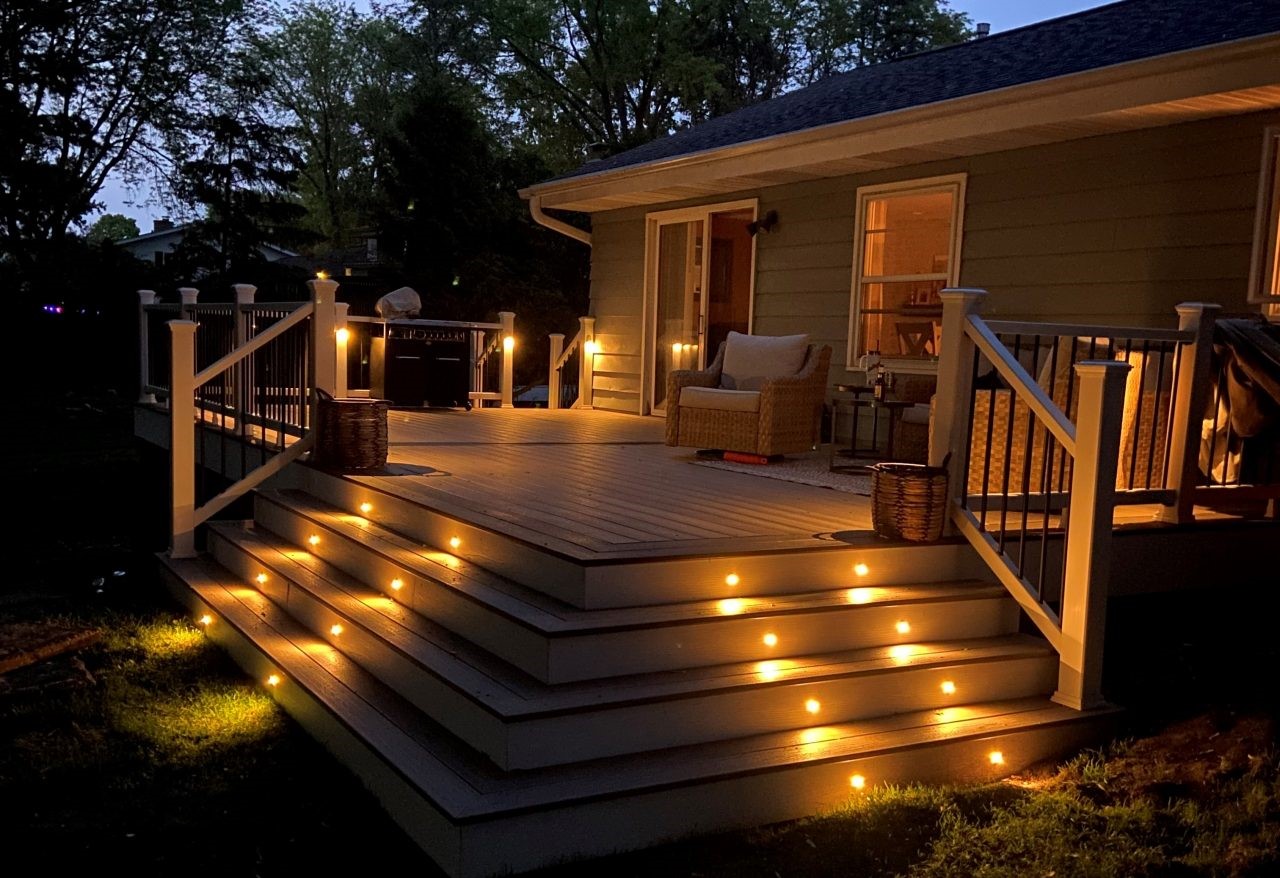 Trex deck with railings and lighting
