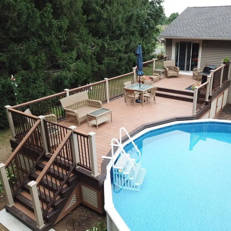 Pool deck with stairs built by Decks by RTC