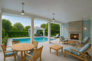 3D Rendering of a poolside lounge creatively created from an under-deck roof